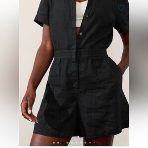NWOT ATHLETA Defaced LINEN ROMPER One Piece Shorts Romper in black Small
